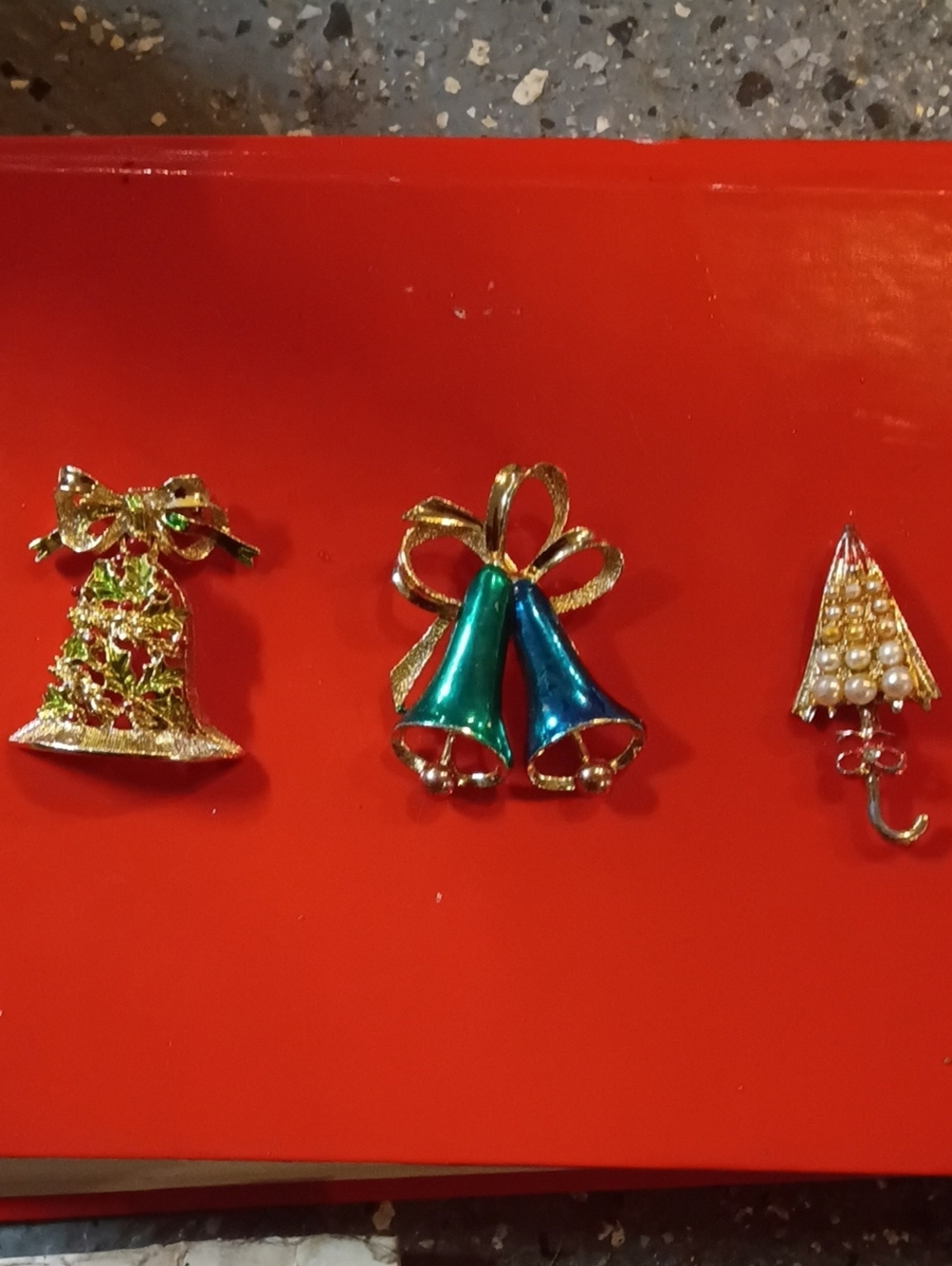 Festive Blue-Green Bell Brooch Pin - Unbranded